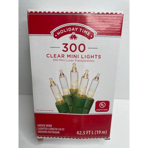 Holiday Time 300 Clear Mini Lights Green Wire 64.15FT Indoor Outdoor Wedding - Picture 1 of 4